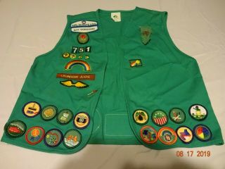 Vintage Girl Scout Vest W/ Pins & Patches, .
