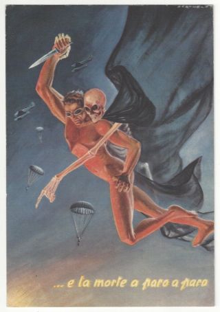 1941 Italian Wwii Military Propaganda - Poster Style,  Man W/ Knife & Skeleton