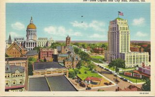 Linen Postcard 1943,  State Capitol And City Hall,  Atlanta,  Ga