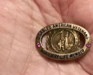 Vintage Disabled American Veterans Life Member 1/10 10k G.  F.  Pin 2 Small Rubies?