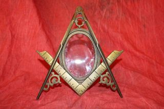 Masonic Antique Brass Picture Frame W/original Glass