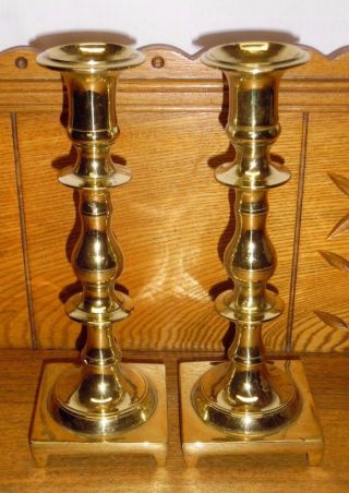 Polished Antique Brass Candlesticks - 9 3/4 "