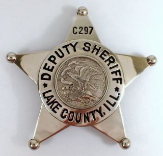 Obsolete Vtg C297 Deputy Sheriff Lake County Illinois Badge 5 Point 2 1/2 " Black