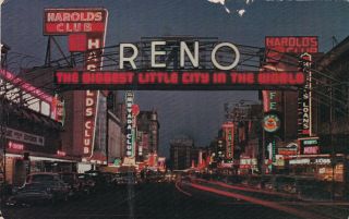 Reno Arch At Night Reno Nevada Postcard 1955