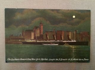 Antique Postcard Lusitania At Night Cunard Titanic White Star Line Circa 1909