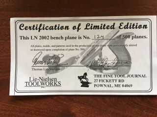Lie Nielsen No.  2002 (No.  1),  Limited Edition Wood Plane,  124 of 500 7