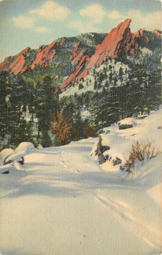 Linen Postcard Co D170 Flatirons In Winter Boulder Colorado Cancel 1949 Sanborn