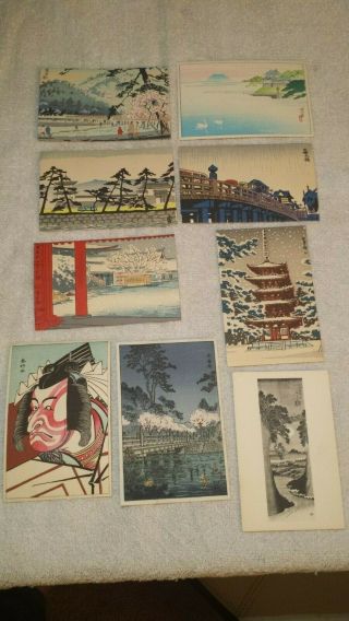 9 Vintage Japan Woodblock Print Postcards