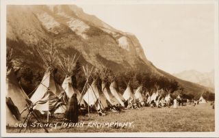 Stoney Indian Encampment Alberta Ab Indigenous Byron Harmon Rppc Postcard E67