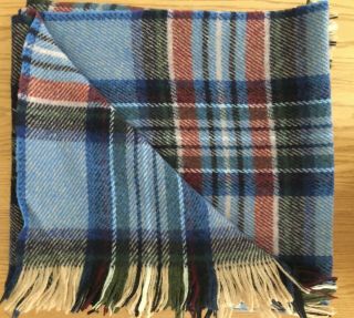 Vtg John Hanly Ireland 100 Wool Throw Blanket 56x68 Blue Plaid