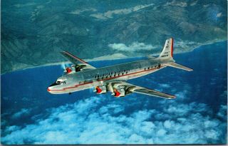 Coast To Coast American Airlines Dc - 7 Airliner Aircraft Advertising Postcard