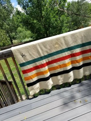 Baron Woolen Mills Rising Sun Blanket Vintage Wool Throw Camp Blanket
