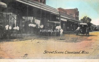 Cleveland Bolivar County Mississippi Early Colored Post Card Of Street Scene