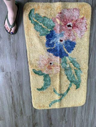 Unique Vintage Soft Fluffy Chenille Rug Mat Floral Yellow Blue Pink Green Sweet