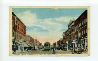 Mcalester Ok Pittsburg County Antique Postcard,  Choctaw Ave,  Trolley,  People