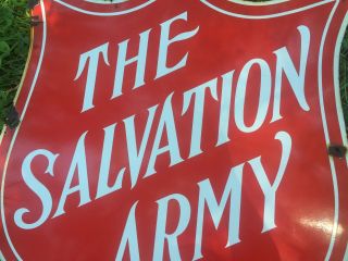 Antique Salvation Army Porcelain Enameled Sign Retail Thrift Advertising Vintage 3