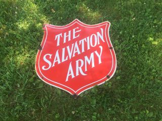 Antique Salvation Army Porcelain Enameled Sign Retail Thrift Advertising Vintage 6