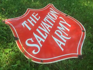 Antique Salvation Army Porcelain Enameled Sign Retail Thrift Advertising Vintage 7