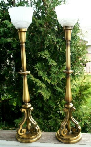 1940 - 50s Rembrandt Brass Electric Table Lamp Pair Mid Modern Hollywood Regency