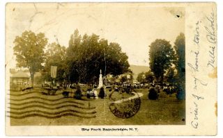 Bainbridge Ny - View In The Park - Rppc Postcard Nr Sidney/catskills