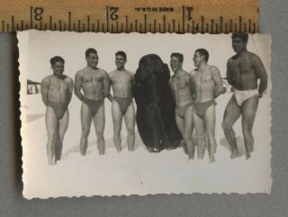 Vintage Gay Int Photo Handsome Shirtless Swimsuit Snow Men Beefcake Bulge Speedo