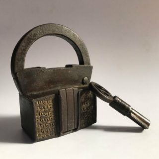 An Old Antique Iron Padlock Lock With Key Most Rare Collectible