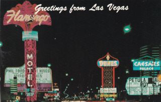 Flamingo Dunes & Caesars Palace Casinos Las Vegas Nevada Postcard 1970 