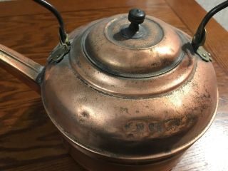 Vintage Copper Coffee Tea/water Kettle Wood Handle Rare Large 10 1/2” Pot 3