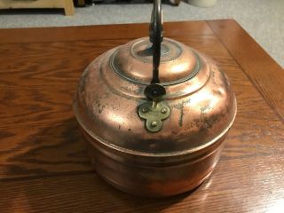 Vintage Copper Coffee Tea/water Kettle Wood Handle Rare Large 10 1/2” Pot 4