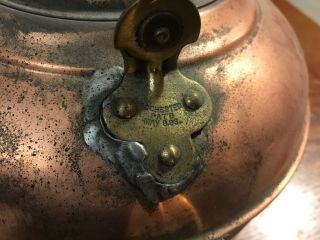 Vintage Copper Coffee Tea/water Kettle Wood Handle Rare Large 10 1/2” Pot 7