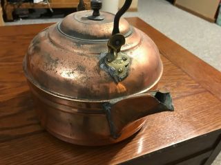 Vintage Copper Coffee Tea/water Kettle Wood Handle Rare Large 10 1/2” Pot 8