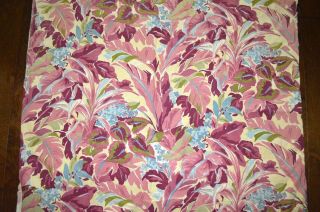 VINTAGE 1940s TROPICAL FLORAL CURTAIN PANEL UPHOLSTRY STRENGTH FABRIC BURGUNDY 2