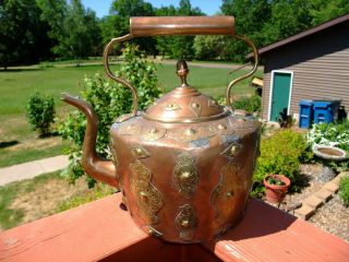 Vintage Large Copper/brass Pot Kettle With Spout,  Handle Patina Oak Decor