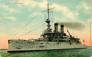 Ship Military Postcard: U.  S.  S.  Battleship Mississippi