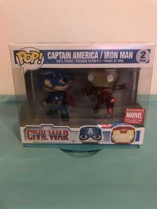 Funko Pop Civil War Iron Man Captain America 2 Pack Marvel Collector Corps