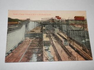 Panama Canal - Old Postcard - Series Of Large Cranes At Work In Miraflores Locks