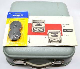 Vintage 1965 Hermes 3000 Portable Typewriter W/ Case 5