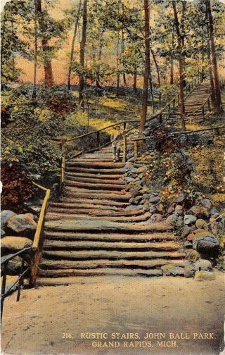 Grand Rapids Mi 1907 - 11 View Of Rustic Stairs In John Ball Park Vintage Mich 493