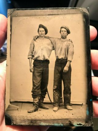 1/4 Plate Civil War Tintype Occupational Image Male Affection Muddy Boots Arm In