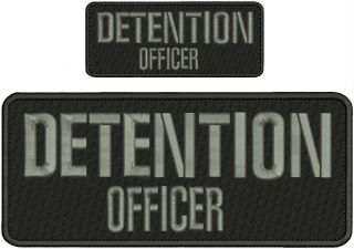 Detention Officer Embroidery Patches 3x8 And 2x6 Hook On Back Grey