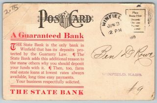 Winfield Kansas State Bank Leaking Coin Purse June Adv Calendar Postcard 1913 2