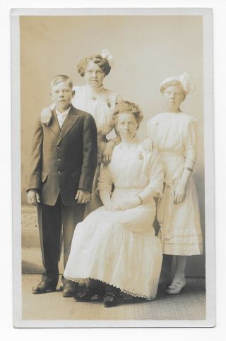 Vintage Early 20th Century Real Photo Postcard Of Family Of Four