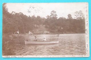 Boaters On Pigeon Lake,  Waupaca,  Wisconsin 1907 Postmark Undivided Back