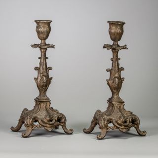 Candlesticks Pair | Two Candle Holders | 2 French Antique Baroque Metal