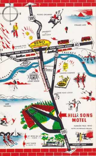 Hill & Sons Motel Reno Nevada Postcard 1960 