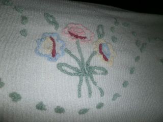 Vintage White Color Floral Pink Green Design Cotton Chenille Bedspread 94x108 5