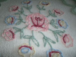 Vintage White Color Floral Pink Green Design Cotton Chenille Bedspread 94x108 6