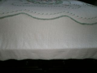 Vintage White Color Floral Pink Green Design Cotton Chenille Bedspread 94x108 7