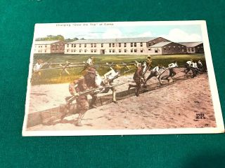 Wwi 1918 Charging " Over The Top " At Fort Dix N.  J.  Army Camp Postcard - 153rd Bat