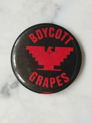 Vintage 1960s Boycott Grapes Black Red Phoenix Bird Protest Button 1.  5 "